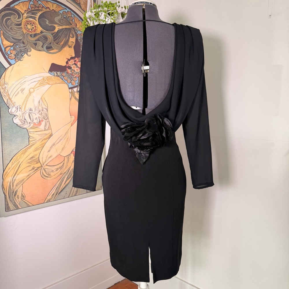 Women’s Vintage 80s Black Knee Length Backless Little Black Cocktail Dress